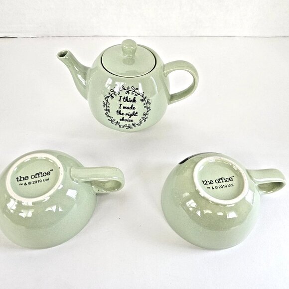 The Office Dunder Mifflin Jim’s Gift To Pam Ceramic Teapot 5x 6” 2 Tea Cups NWOB - Picture 5 of 13